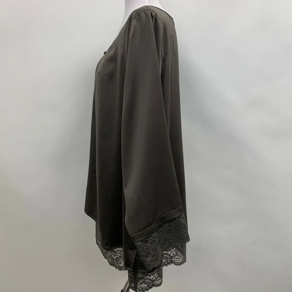 QVC Isaac Mizrahi Live Women's Top Size 28W Taupe Brown Lace‎ Hem